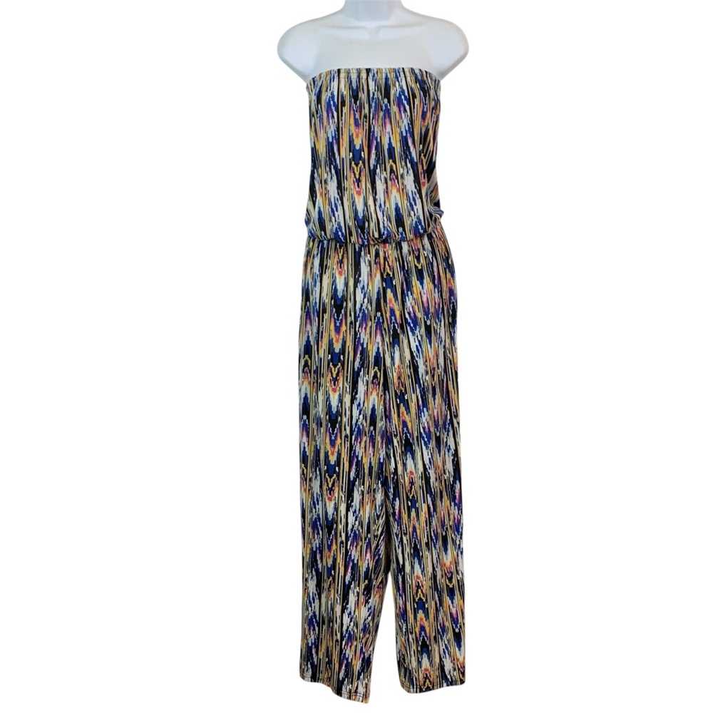 MLLE GABRIELLE Wide Leg Multicolor Strapless Jumpsuit Sz 2X